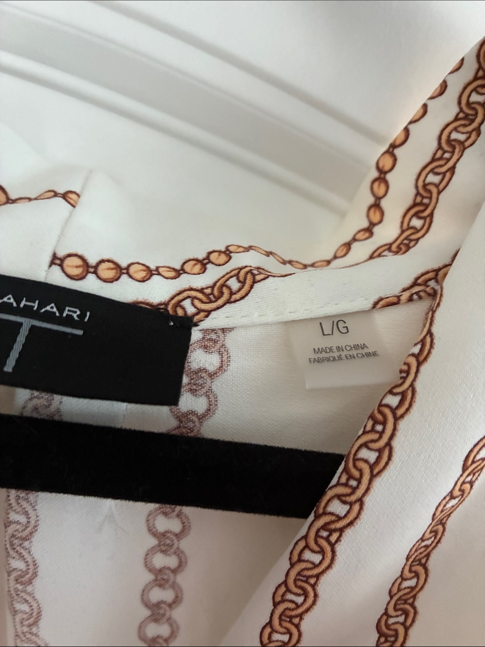 Tahari White Blouse with Brown Chain Stripe. - C - Picture 3 of 3